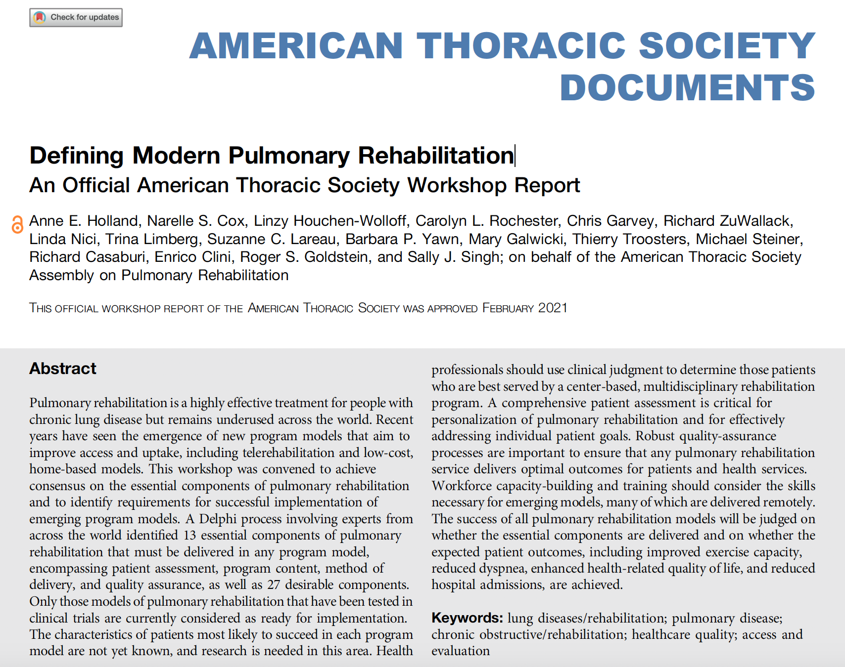 Defining Modern Pulmonary Rehabilitation - ATS Workshop Report